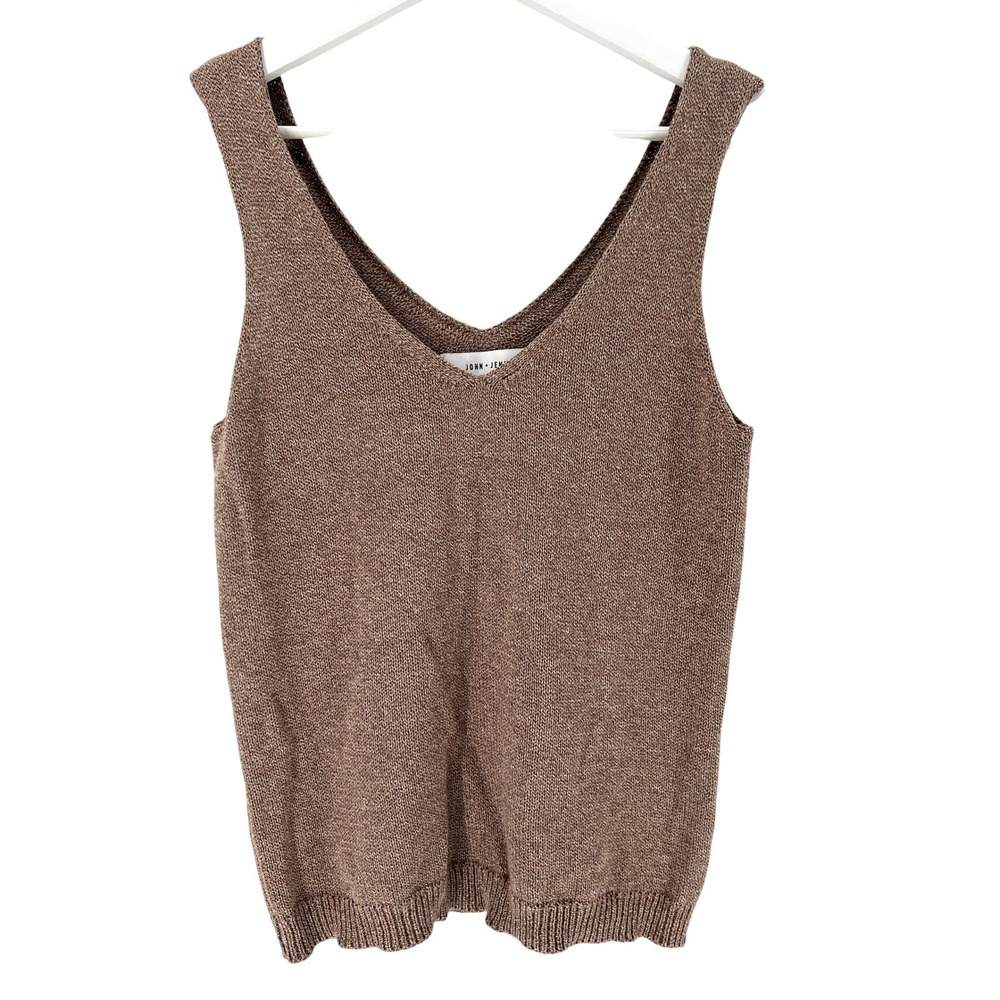 John + Jenn Sweater Tank Women S Brown V-Neck 100% Cotton Knit Sleeveless Earthy